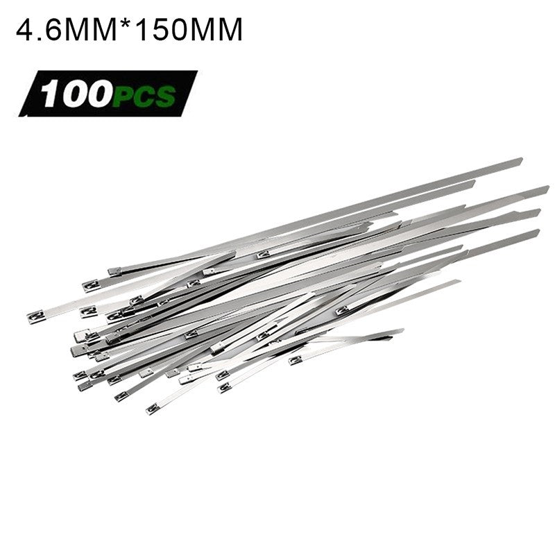 100Pcs Stainless Steel Suspender Lock Cable Self Locking Zipper Loop - 4.6x150mm