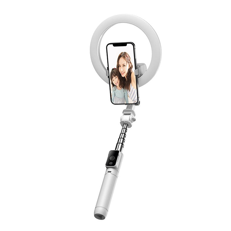 GL7 Selfie Stick Handheld Phone Stabilizer Stand Holder Tripod with Ring Light - White