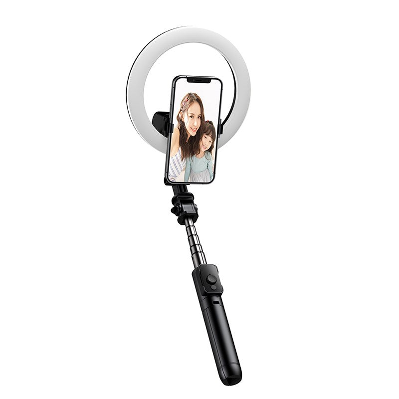 GL7 Selfie Stick Handheld Phone Stabilizer Stand Holder Tripod with Ring Light - Black