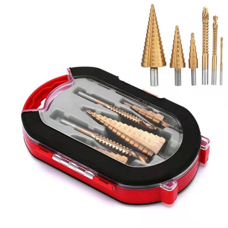 6Pcs/Set Step Drill Bit and Countersink Drill Bit for Metal/Wood Multiple Hole Sizes - 6Pcs Drill with Box