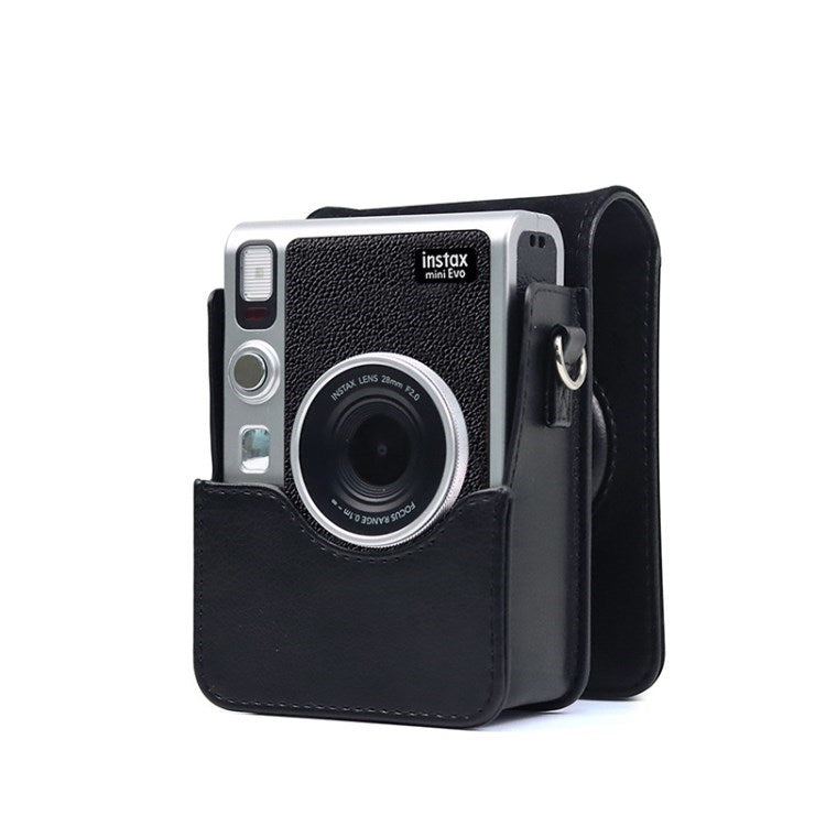 PU Leather Camera Case for Fuji Mini EVO, Retro Texture Protective Camera Cover with Strap - Black