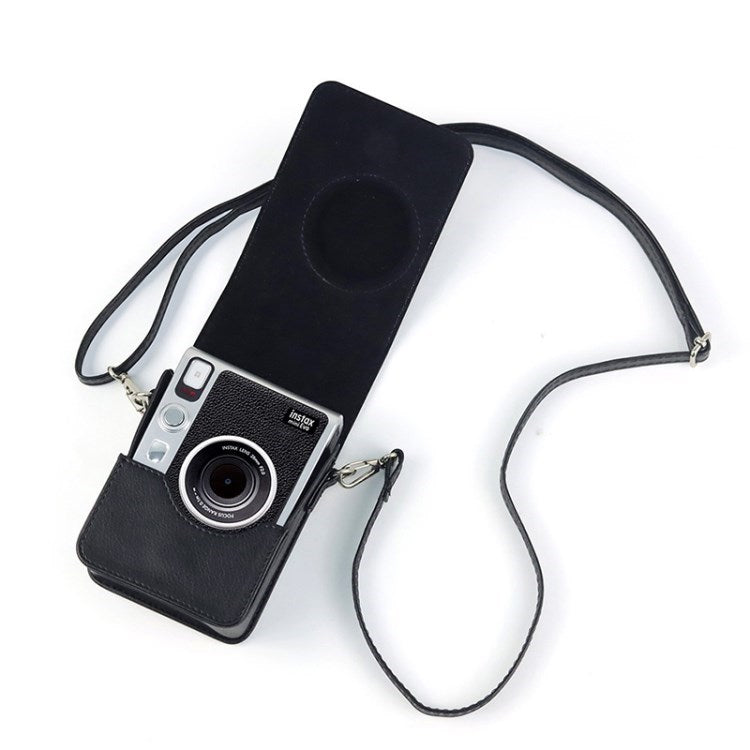 PU Leather Camera Case for Fuji Mini EVO, Retro Texture Protective Camera Cover with Strap - Black