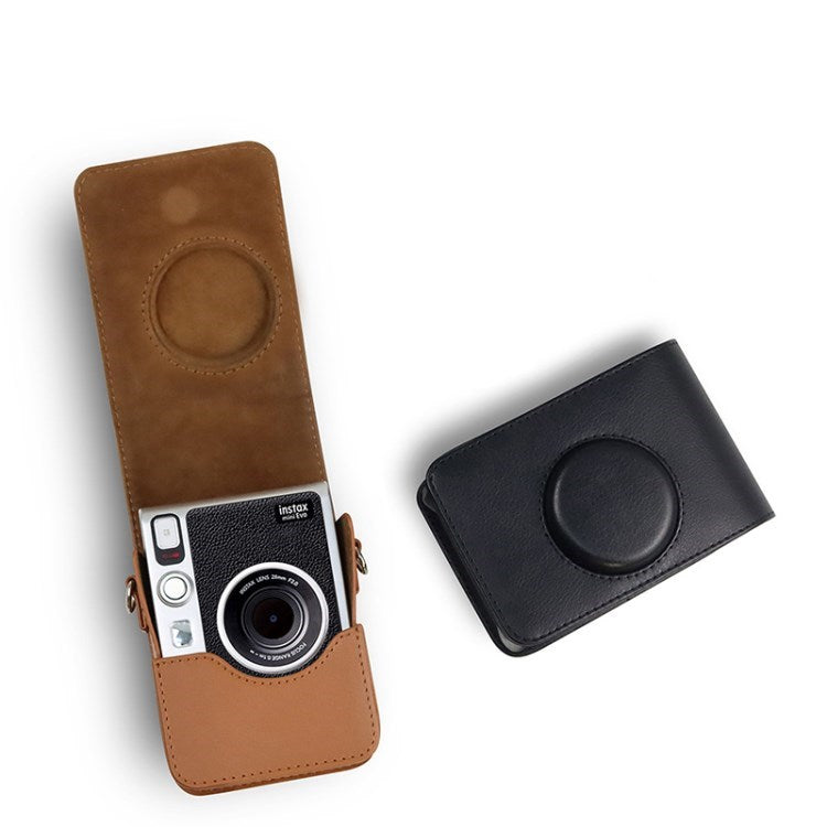 PU Leather Camera Case for Fuji Mini EVO, Retro Texture Protective Camera Cover with Strap - Brown