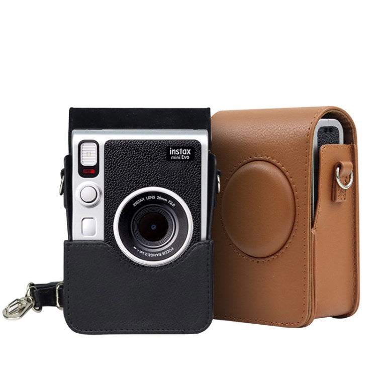 PU Leather Camera Case for Fuji Mini EVO, Retro Texture Protective Camera Cover with Strap - Brown