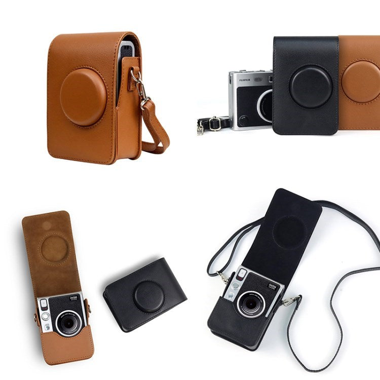 PU Leather Camera Case for Fuji Mini EVO, Retro Texture Protective Camera Cover with Strap - Brown