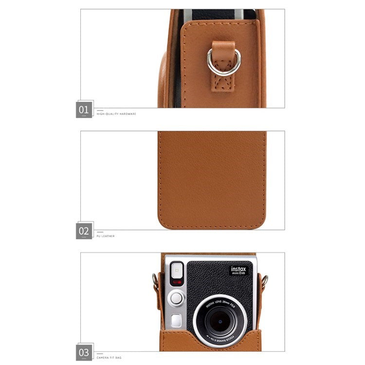 PU Leather Camera Case for Fuji Mini EVO, Retro Texture Protective Camera Cover with Strap - Brown