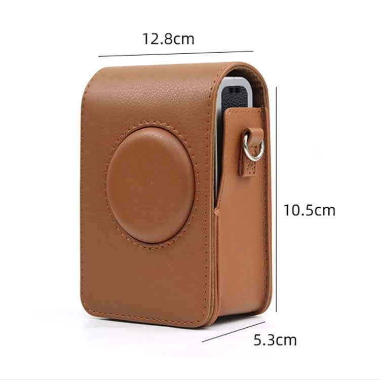 PU Leather Camera Case for Fuji Mini EVO, Retro Texture Protective Camera Cover with Strap - Brown