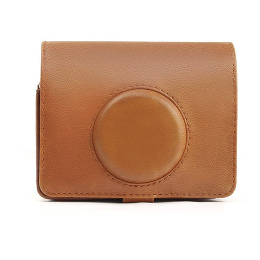 Camera Case for Fuji Mini EVO, Retro PU Leather Lens Cover with Adjustable Shoulder Strap - Brown