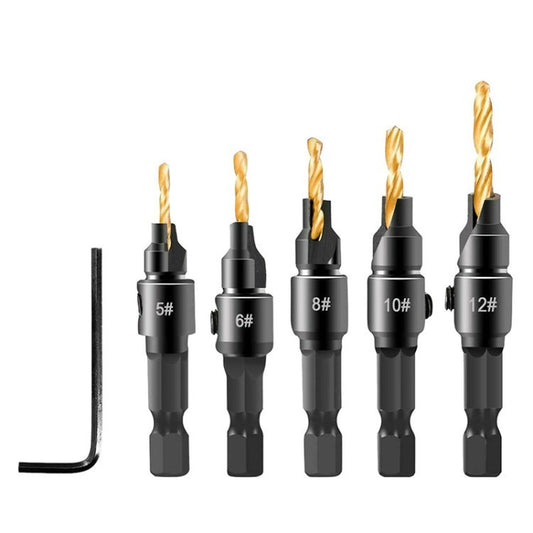 5Pcs/Set 1/4 Hex Shank Counter Drill Bit Tool Set Screw Hole Size Countersink Drilling Bits