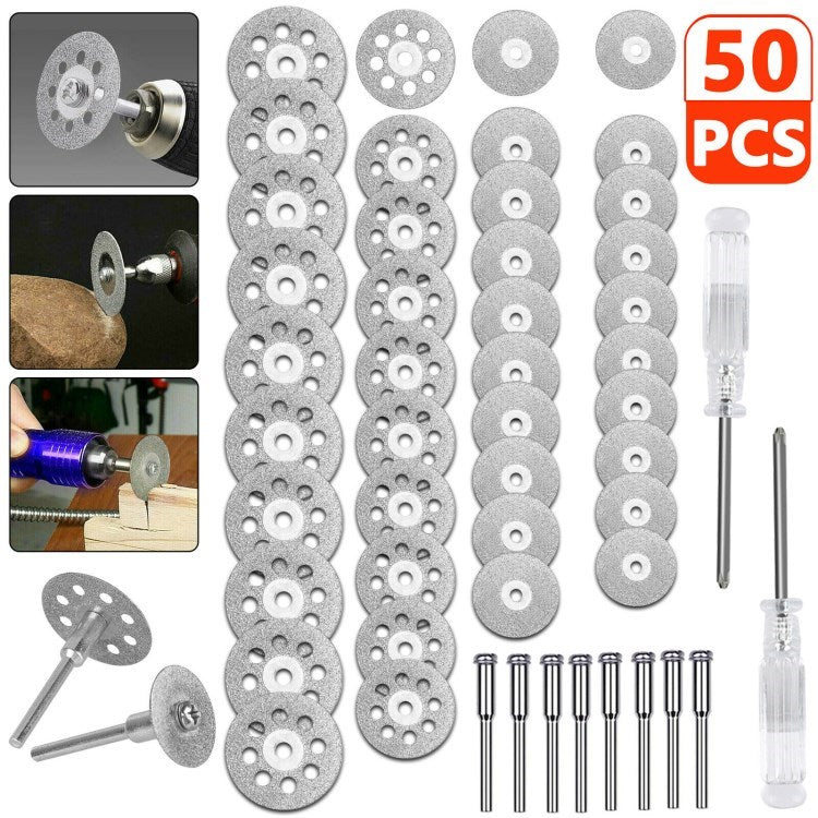 50Pcs/Set Diamond Cutting Wheel Cut Off Discs Coated Rotary Tools Kit for Gemstones Glass Ceramics Cutting Tool Set