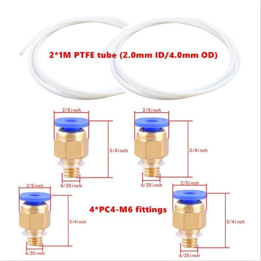 1m PTFE Tube with Pneumatic Bowden Connectors PC4-M6 for 3D Printer Parts - 2 Sets