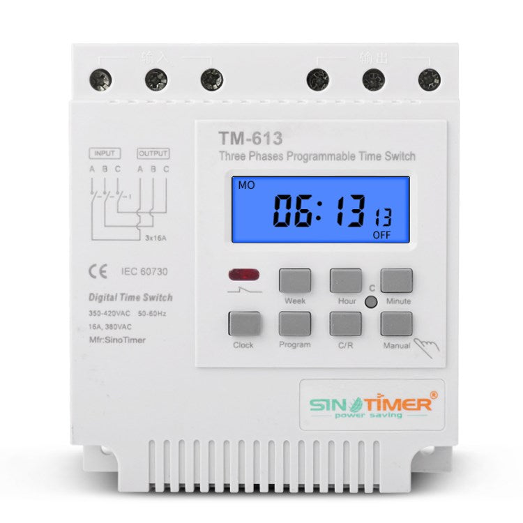 SINOTIMER TM613 AC 380V/16A Wire Countdown Timer Switch 7 Days 24 Hours for Bathroom Fans Heaters Lights
