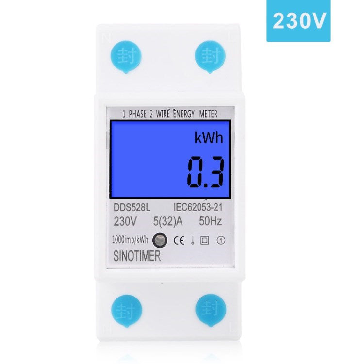 Sinometer DDS528L LCD Display Night Vision Power Watt KWH Meter 110/230V 50Hz Din Rain Electricity Usage Monitor - 230V
