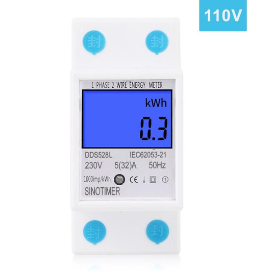 Sinometer DDS528L LCD Display Night Vision Power Watt KWH Meter 110/230V 50Hz Din Rain Electricity Usage Monitor - 110V