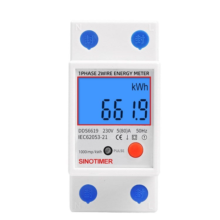 SINOTIMER DDS6619-012 Electric Energy Meter 35mm Din 1000P/kWh Electricity Usage Monitor Power Consumption Meter