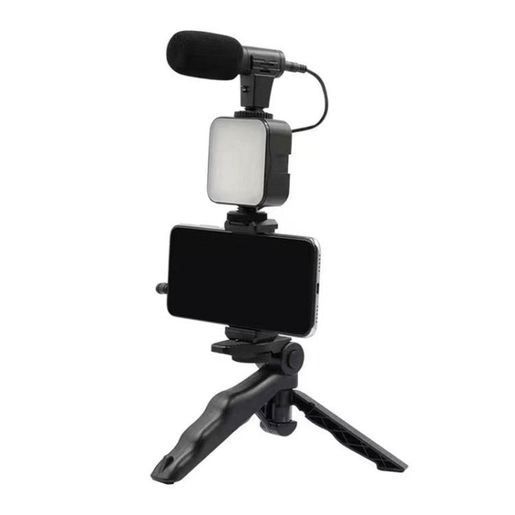 AY-49 LED Video Fill Light with Mic Phone Holder Tripod for Selfie Camera Photography Makeup Video Live - Black