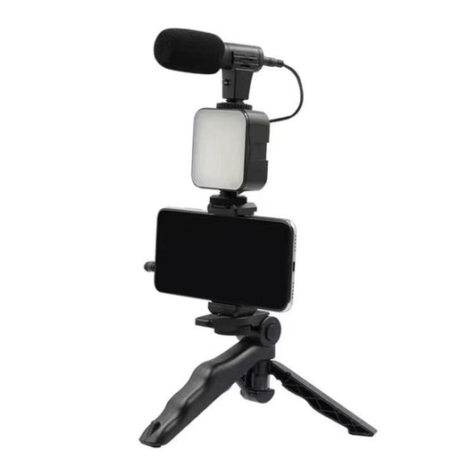 AY-49 LED Video Fill Light with Mic Phone Holder Tripod for Selfie Camera Photography Makeup Video Live - Black