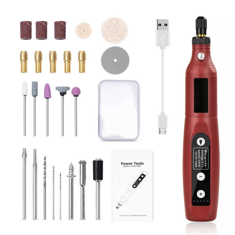 Mini Rotary Tool Accessory Kit 5-speed Polishing Machine Cordless Rotary Tool with Light - Red
