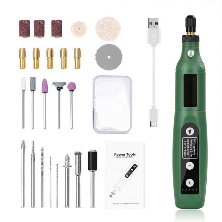 Mini Rotary Tool Accessory Kit 5-speed Polishing Machine Cordless Rotary Tool with Light - Green