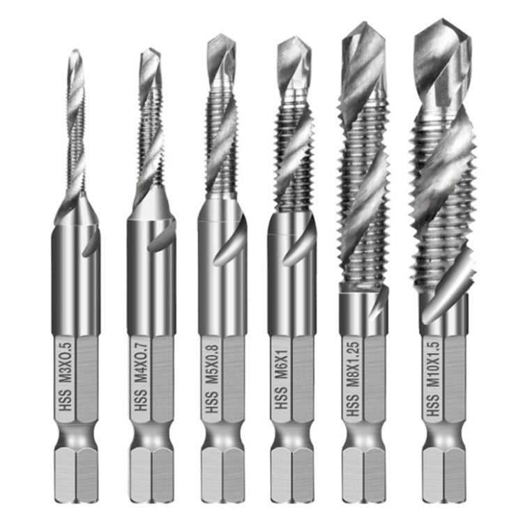 6Pcs/Set M3-M10 Drill Tap Bits Set 1/4 Hex Shank Metric Combine HSS Bits for Deburring, Chamfering, Drilling