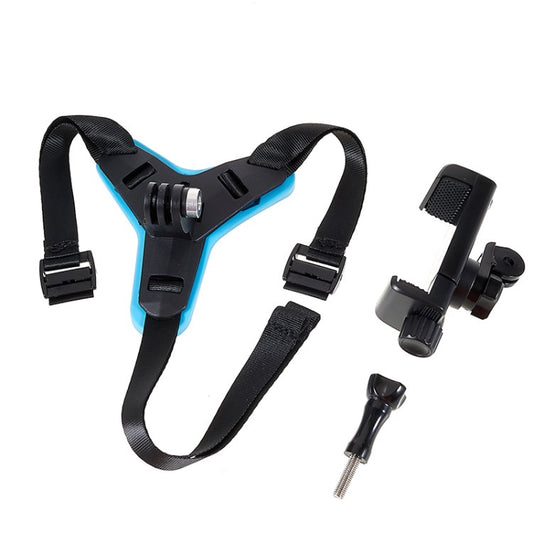 Motorcycle Helmet Chin Mount Strap Camera Holder Clip for GoPro Hero 9 8 7 6 5 - Blue