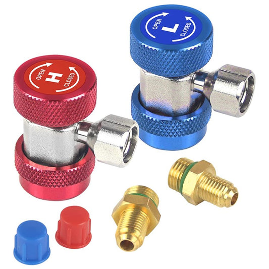 2Pcs 1/4 Adapter R134a Air Conditioning Coupler Adapter High Low AC Freon Manifold Gauge Hose Conversion Kit