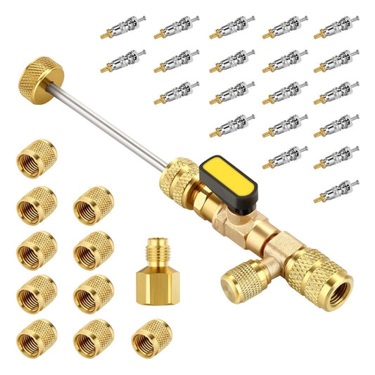 Valve Core Installer Tool with SAE 1/4, 5/16 Valve Cores Nut Kit for R22 R12 R407 R410 R404 R32 R600 A/C