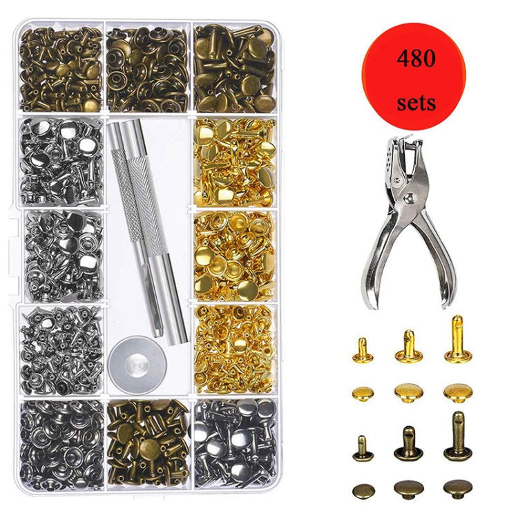 4 Colors 480Sets Leather Rivets Tool Kit for Leather Crafts Clothes Shoes Leather Boots