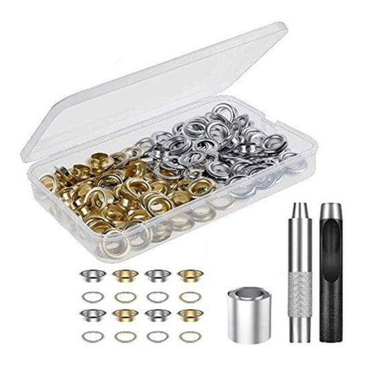 2 Colors 100Sets Metal Leather Rivets with 3Pcs Installation Tools for Clothes Shoes Bag Repair Accessories
