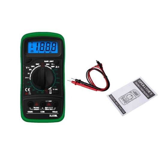 XL830L Portable Digital Multimeter Backlit LCD 9V Multi Tester for AC/DC Current Resistance Diodes Transistor - Green