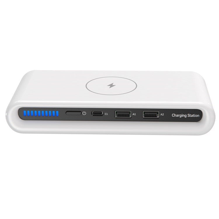 N67 4-in-1 Multi-port USB Phone Charger QC3.0 Fast Charge 15W Wireless Charger - White
