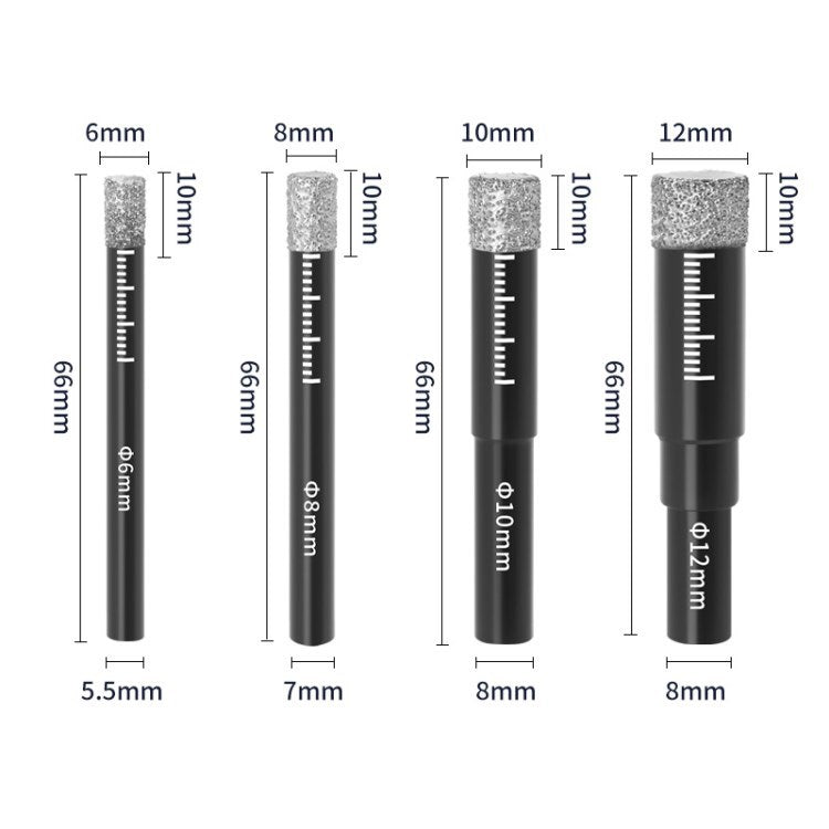 5-12mm Diamond Drill Bit Set for Marble Granite Ceramic Glass Tile Stone - 6-8-10-12 mm