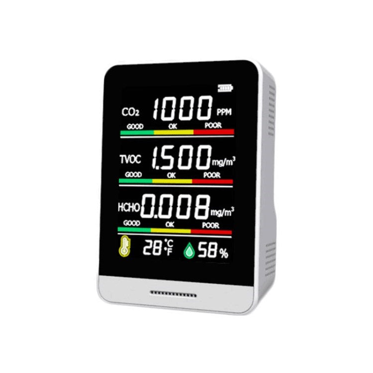 CO2 Detector Sensor 5-in-1 Air Quality Monitor with Temperature Humidity Meter for Office Hotel Restaurant - AK3 Semiconductor