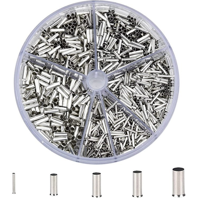 1900Pcs Uninsulated Wire Ferrules Butt Connectors Cord End for Electrical Projects 0.5 / 0.75 / 1.0 / 1.5 / 2.5 Square Millimeter