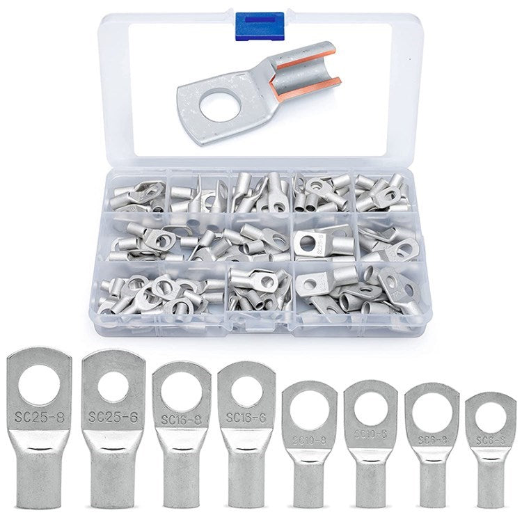 120Pcs / Set 6-25 Square Millimeter Round Tinned Copper Eyelet Electrical Terminals Kit Uninsulated Cable Ends Crimp Ring Eye Lugs