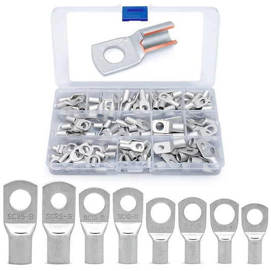 120Pcs / Set 6-25 Square Millimeter Round Tinned Copper Eyelet Electrical Terminals Kit Uninsulated Cable Ends Crimp Ring Eye Lugs