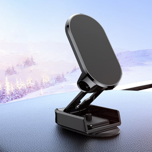 C91 Magnetic Car Phone Holder Foldable Dashboard Aluminium Alloy Mount Mobile Phone Stand - Black
