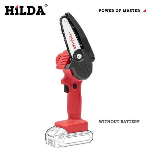 Hilda Electric Chainsaw Cordless Handheld Chainsaw 21V Wood Cutter for Gardening Tree Branch Wood Cutting - A Set / Red
