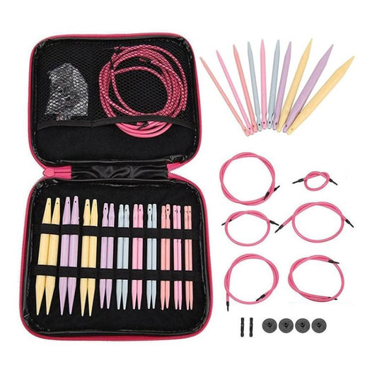 10 Sizes / Pairs Circular Knitting Needle Set Crafting Knitting Weaving Stringing Needles with Case for Crochet Patterns Yarns - Rose