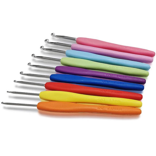9Pcs 2.0-6.0mm Alumina Crochet Hooks Soft Plastic Handle Knitting Needles Set Crochet Sewing Tool - Random