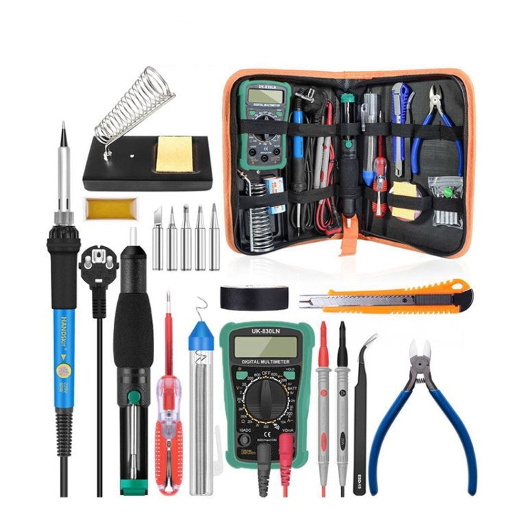 Soldering Iron Kit 60W 220V Adjustable Temperature Soldering Gun Welding Tool with Digital Multimeter - EU Plug