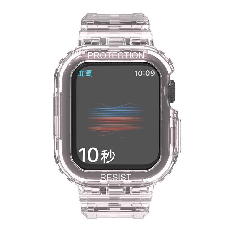for Apple Watch Series 8 / 7 41mm / Watch SE (2022) / SE / Series 6 / 5 / 4 40mm Soft TPU Sport Watch Band Wrist Strap with Protective Bumper Cover - Transparent Pink