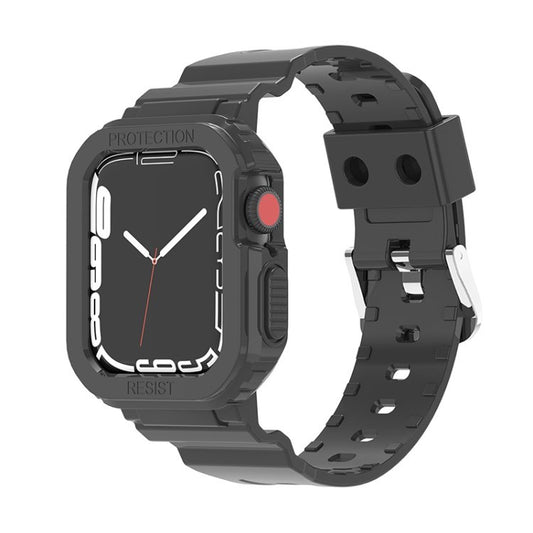 Uniqkart for Apple Watch Ultra 49mm / Series 8 / 7 45mm / SE (2022) / SE / Series 6 / 5 / 4 44mm Soft Watch Strap Smartwatch Band with Case - Black