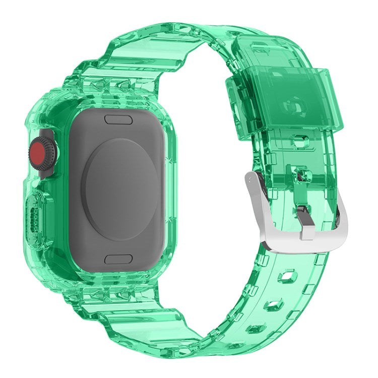 Uniqkart for Apple Watch Ultra 49mm / Series 8 / 7 45mm / SE (2022) / SE / Series 6 / 5 / 4 44mm Soft Watch Strap Smartwatch Band with Case - Transparent Green