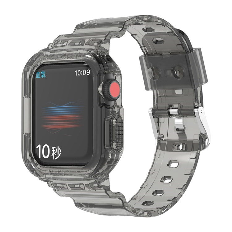 Uniqkart for Apple Watch Ultra 49mm / Series 8 / 7 45mm / SE (2022) / SE / Series 6 / 5 / 4 44mm Soft Watch Strap Smartwatch Band with Case - Transparent Grey