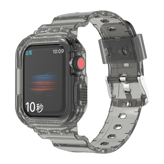 Uniqkart for Apple Watch Ultra 49mm / Series 8 / 7 45mm / SE (2022) / SE / Series 6 / 5 / 4 44mm Soft Watch Strap Smartwatch Band with Case - Transparent Grey