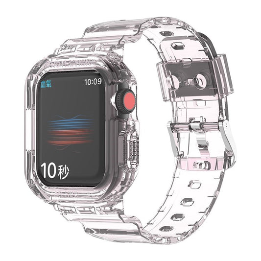 Uniqkart for Apple Watch Ultra 49mm / Series 8 / 7 45mm / SE (2022) / SE / Series 6 / 5 / 4 44mm Soft Watch Strap Smartwatch Band with Case - Transparent Pink