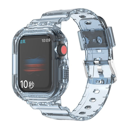 Uniqkart for Apple Watch Ultra 49mm / Series 8 / 7 45mm / SE (2022) / SE / Series 6 / 5 / 4 44mm Soft Watch Strap Smartwatch Band with Case - Transparent Blue