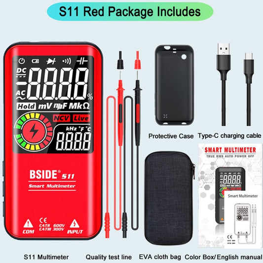 Bside Digital Multimeter 9999 Counts Auto Range Ohmmeter Smart DC AC Voltage Capacitor Resistance Diode NCV Hz Tester Detector - S11 / Red