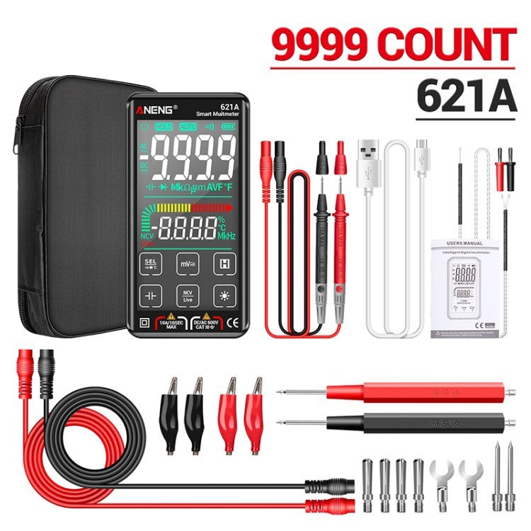 Aneng 621A Digital Multimeter Intelligent 9999 Counts Auto Range NCV Meter Rechargeable Tester - Black / Premium Version